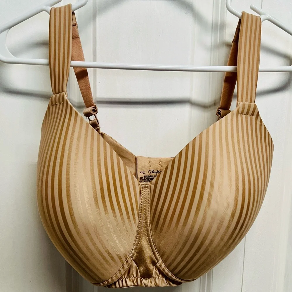 Playtex Nude/Tan Striped T-Shirt Bra Wireless Size 36DDD